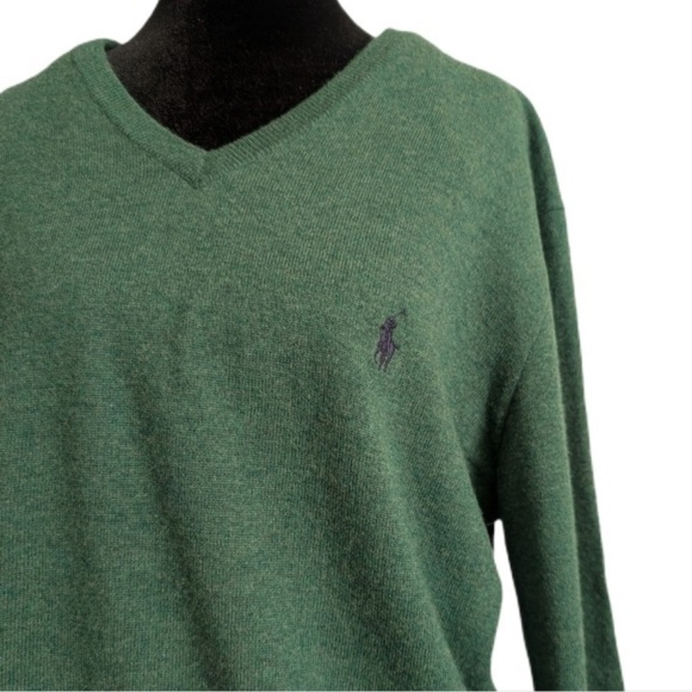 Ralph Lauren Vintage 90s Dark Academia Forest Green Merino Wool Sweatshirt - Picture 3 of 9